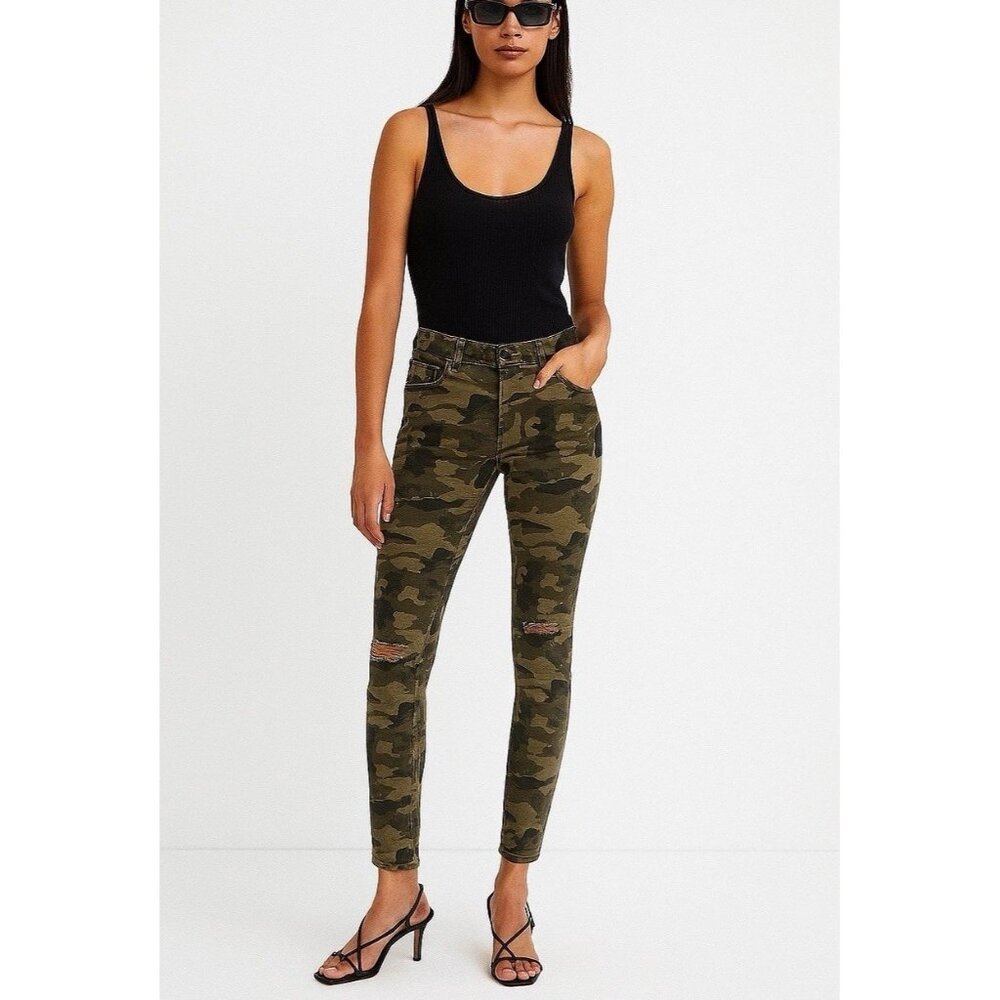 ETIENNE MARCEL Womens Camo Print Moto Skinny Jeans 28x27 Green ankle